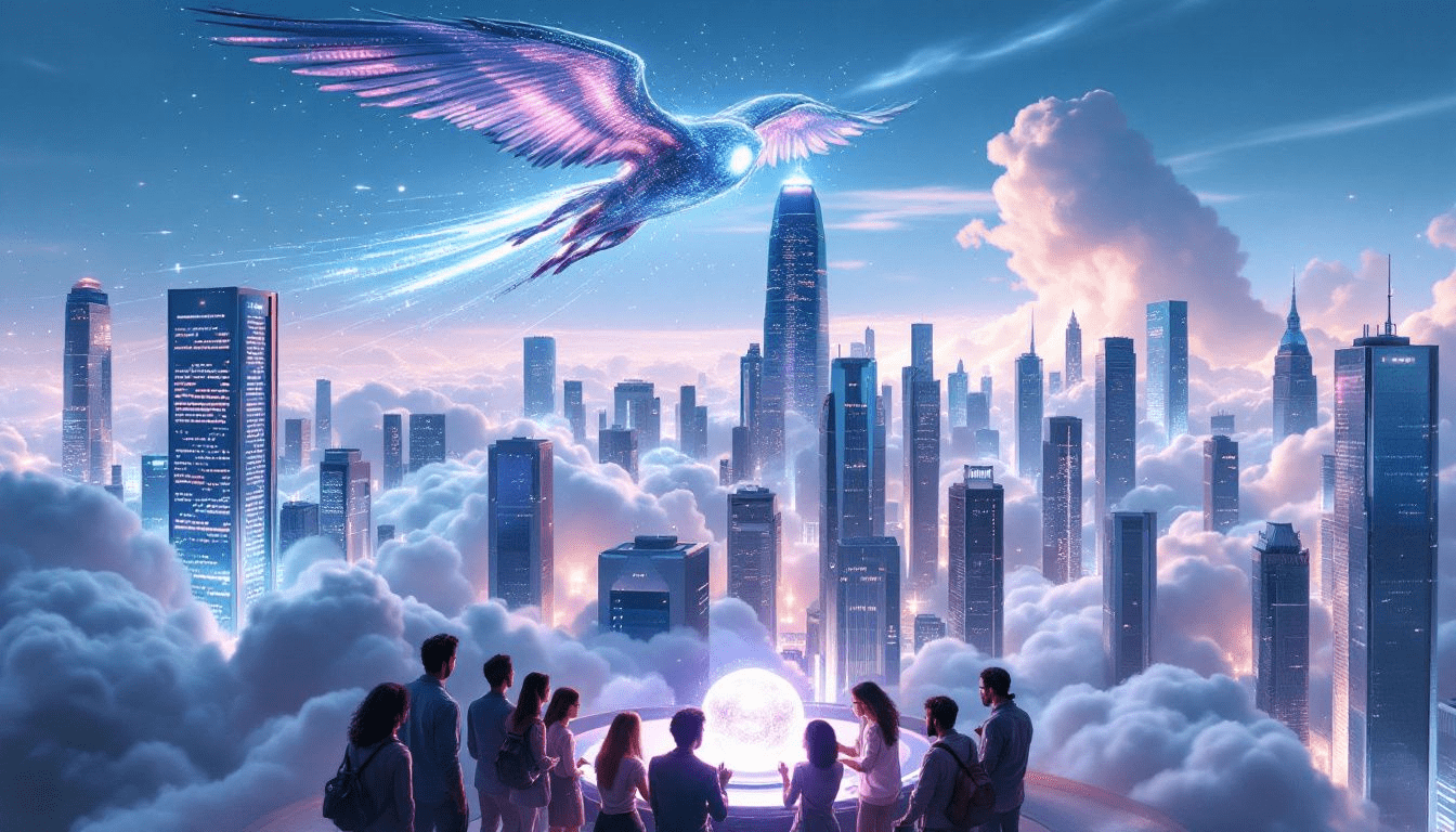 An illustration representing various hosted services in the cloud.